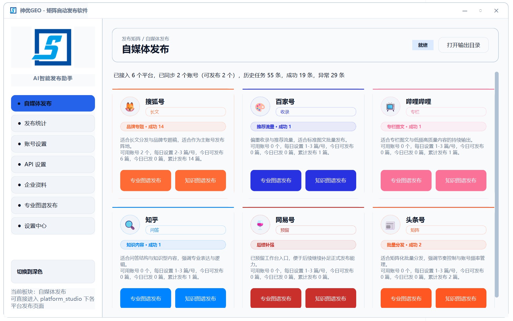 神优GEO v2.0 多平台发布界面